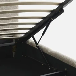 Letto contenitore con rete a doghe e testiera 160x200cm, bouclé