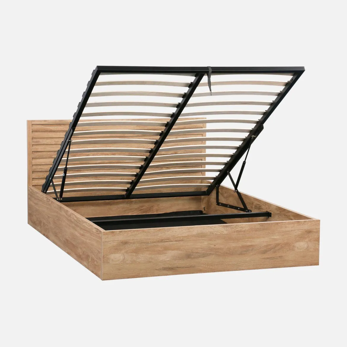 Letto contenitore con rete a doghe e testiera 140x190cm decorazione legno