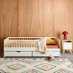 Letto nido per bambini 190cm in pino naturale con rete a doghe e cassetti,