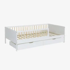 Letto nido per bambini 190cm in pino naturale con rete a doghe e cassetti,