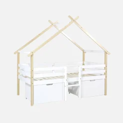 Letto per bambini 90 x 190 cm in legno di pino con rete a doghe inclusa e 2 cassetti
