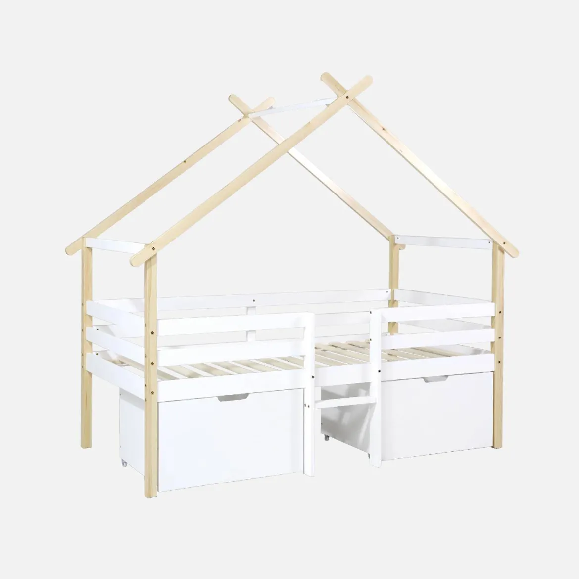 Letto per bambini 90 x 190 cm in legno di pino con rete a doghe inclusa e 2 cassetti