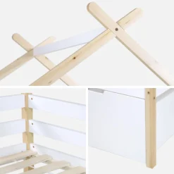 Letto per bambini 90 x 190 cm in legno di pino con rete a doghe inclusa e 2 cassetti