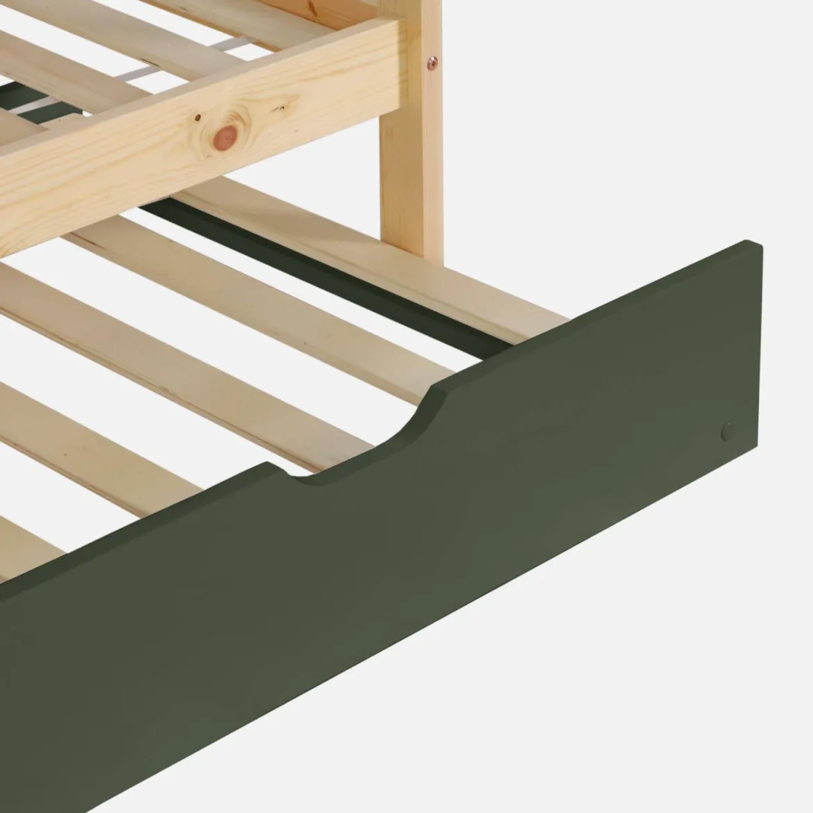 Letto a castello per bambini a forma di casa 190cm in pino naturale con cassetti