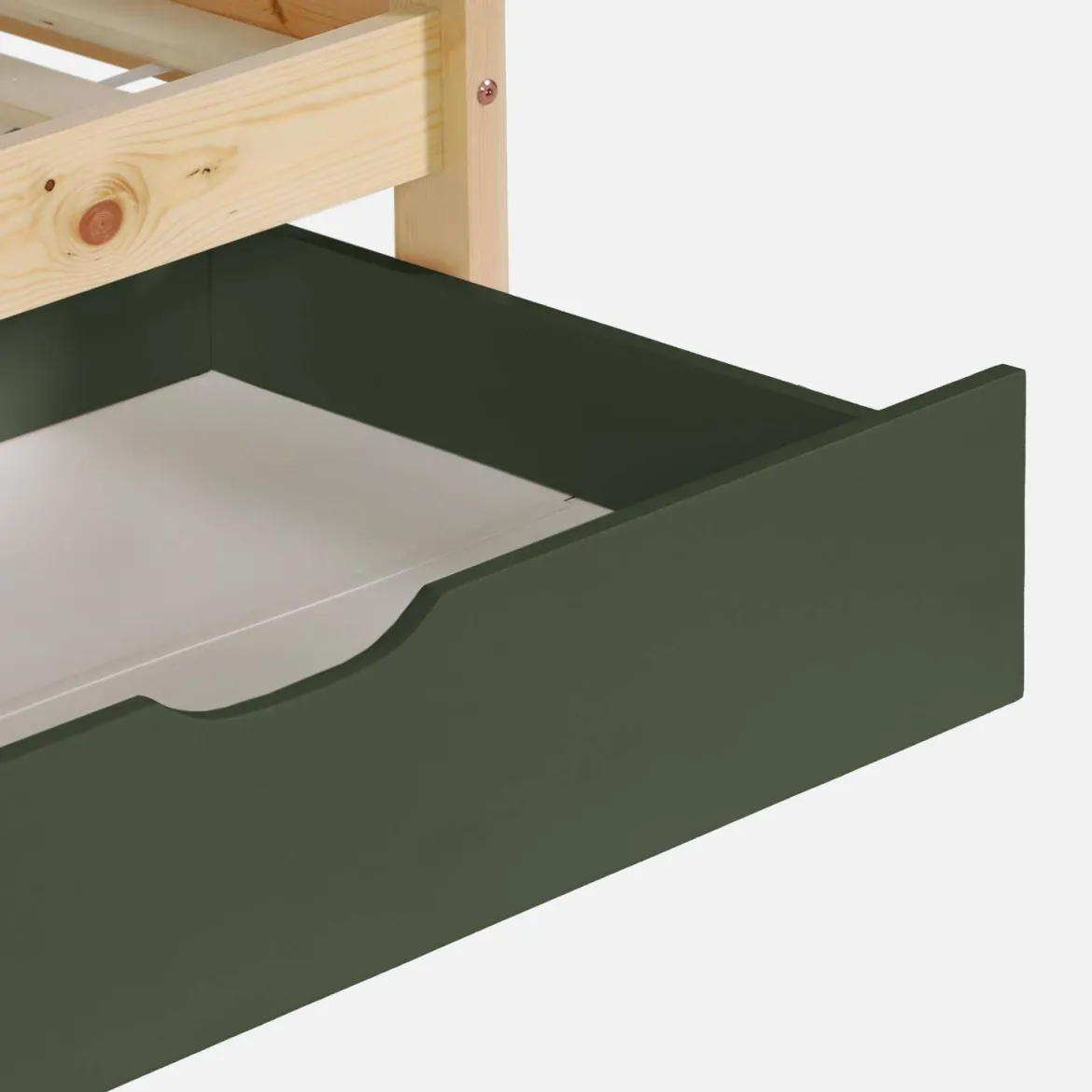 Letto a castello per bambini a forma di casa 190cm in pino naturale con cassetti