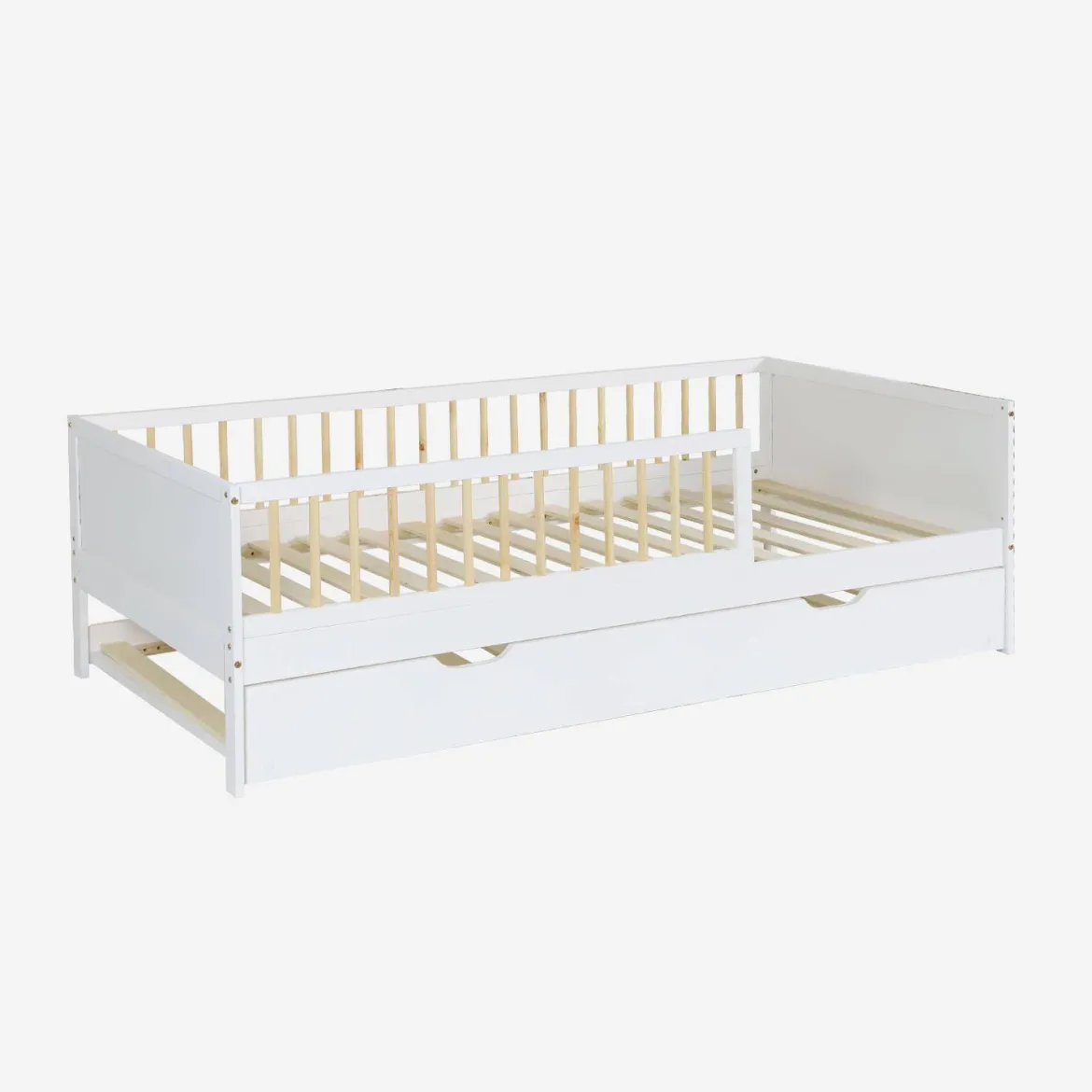 Letto a nido per bambini estraibile in pino naturale con rete a doghe e letto estraibile, 190cm