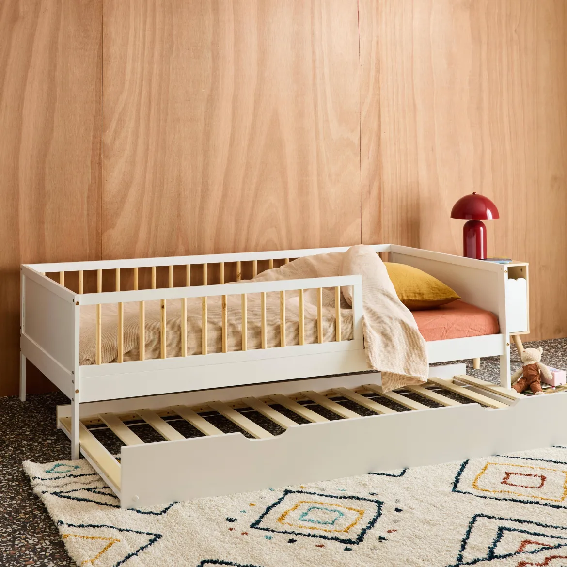 Letto a nido per bambini estraibile in pino naturale con rete a doghe e letto estraibile, 190cm