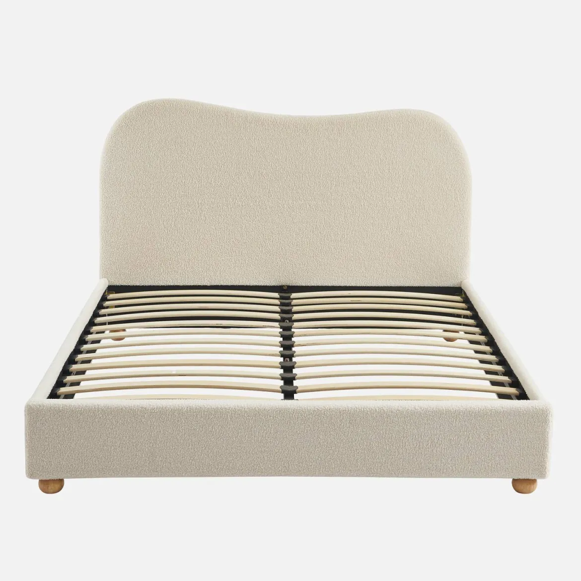 Letto con rete a doghe e testiera, bianco con finitura bouclé