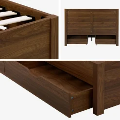 Letto con rete a doghe e testiera 140x190cm + 4 cassetti