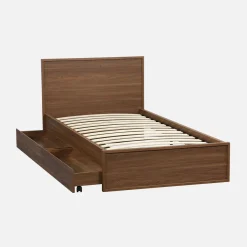 Letto con rete a doghe e testiera 90cm + 2 cassetti decorazione legno