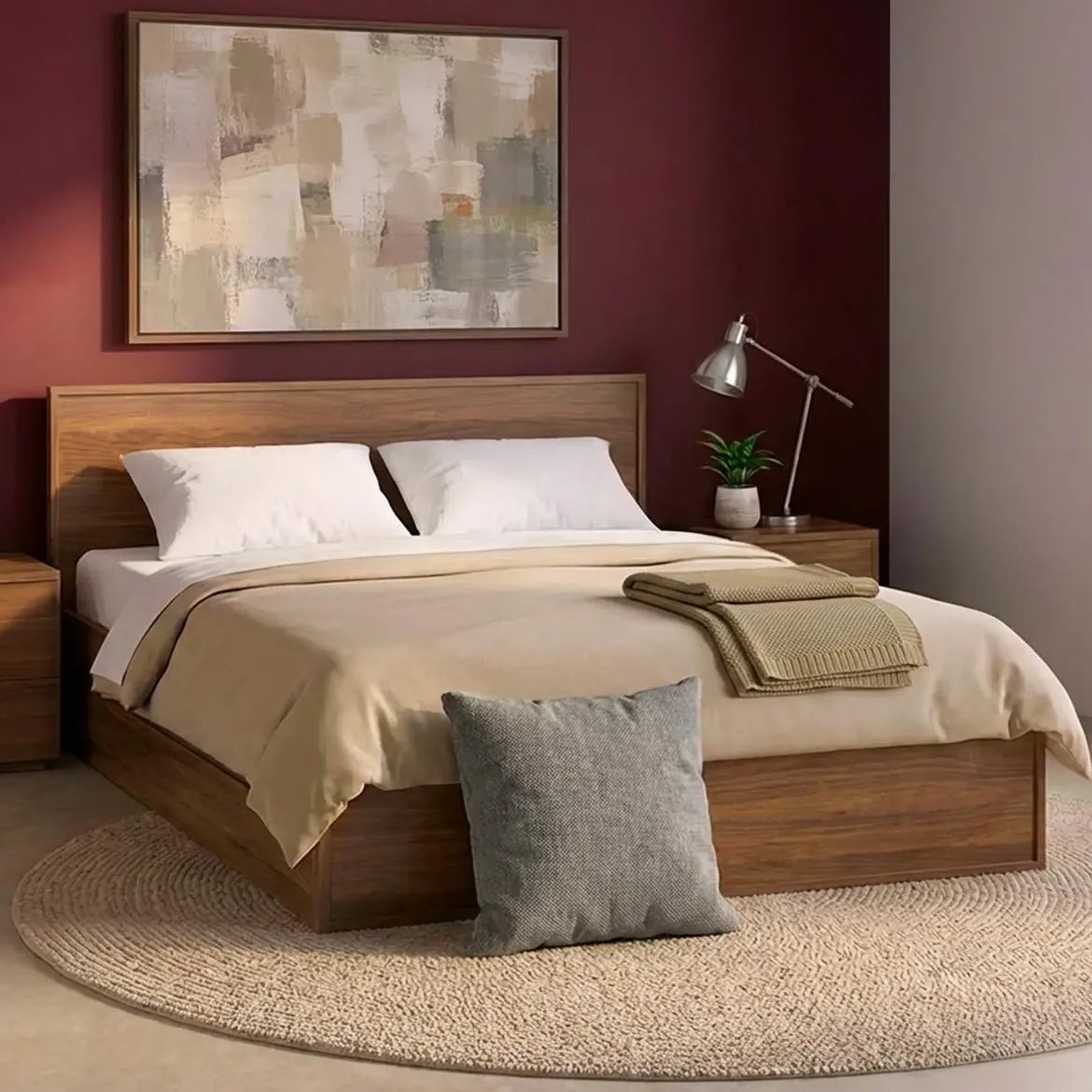 Letto con rete a doghe e testiera 140x190cm + 4 cassetti