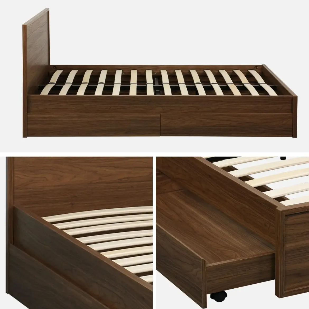 Letto con rete a doghe e testiera 140x190cm + 4 cassetti