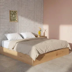 Letto contenitore con rete a doghe 160x200cm decorazione legno