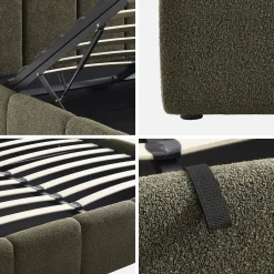 Letto contenitore con rete a doghe e testiera 160x200cm, bouclé