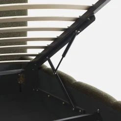 Letto contenitore con rete a doghe e testiera 160x200cm, bouclé