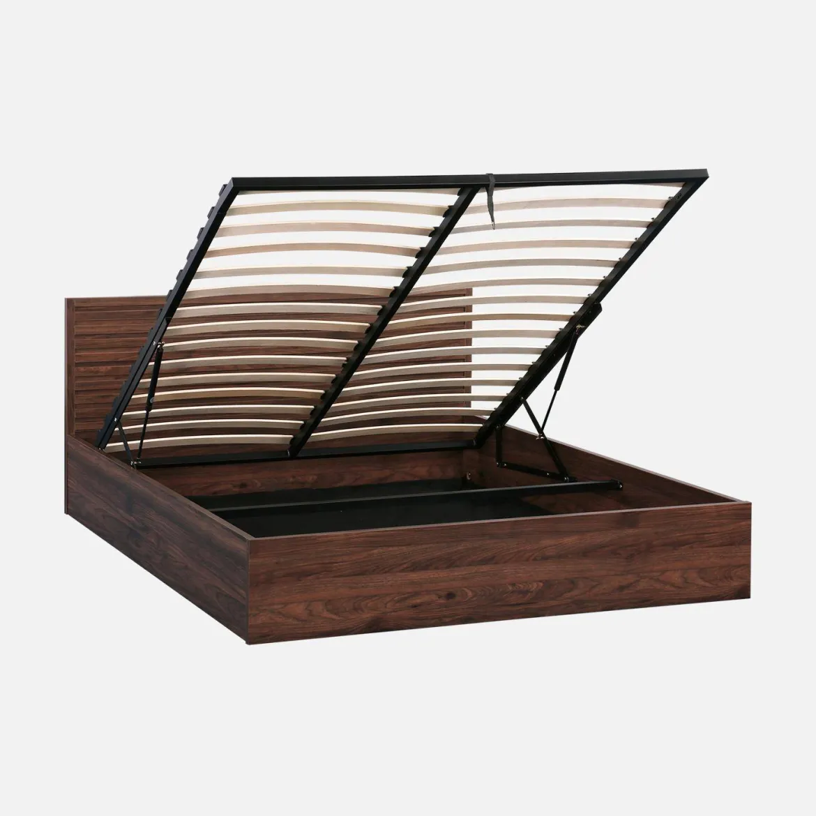 Letto contenitore con rete a doghe e testiera 160x200cm decorazione legno