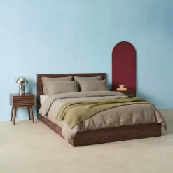 Letto contenitore con rete a doghe e testiera 160x200cm decorazione legno