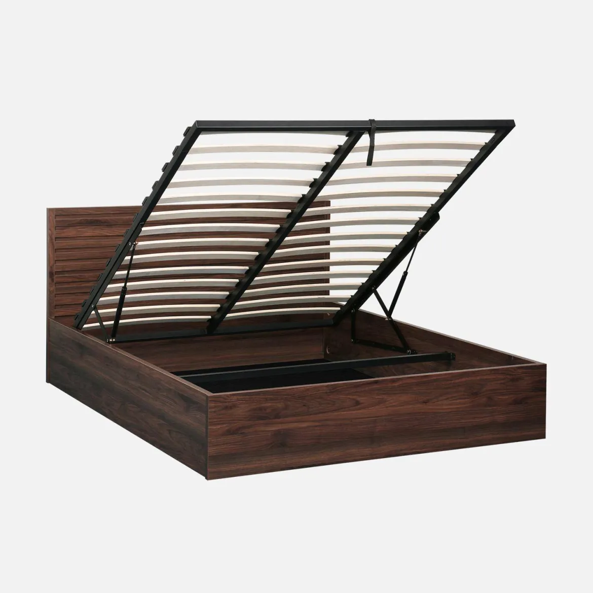 Letto contenitore con rete a doghe e testiera 140x190cm decorazione legno