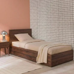 Letto contenitore con rete a doghe e testiera 90x190cm decorazione legno