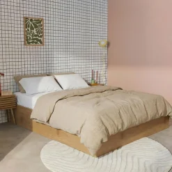 Letto contenitore con rete a doghe 140x190cm decorazione legno