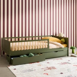 Letto nido per bambini 190cm in pino naturale con rete a doghe e cassetti,