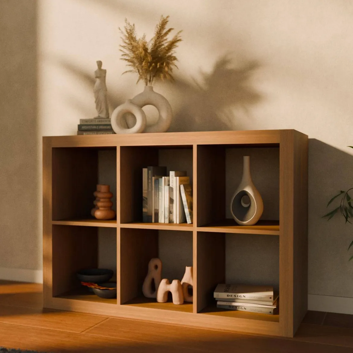 Libreria a 2 livelli con 6 scomparti