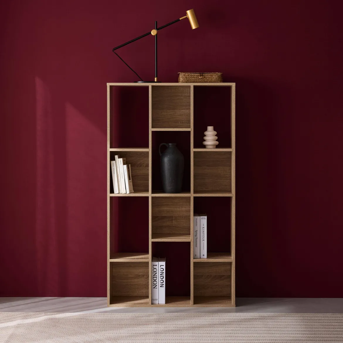 Libreria a 3 livelli con 12 scomparti