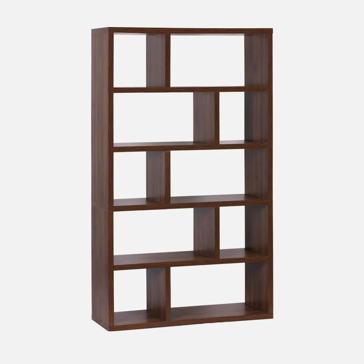 Libreria asimmetrica a 5 livelli con 10 scomparti