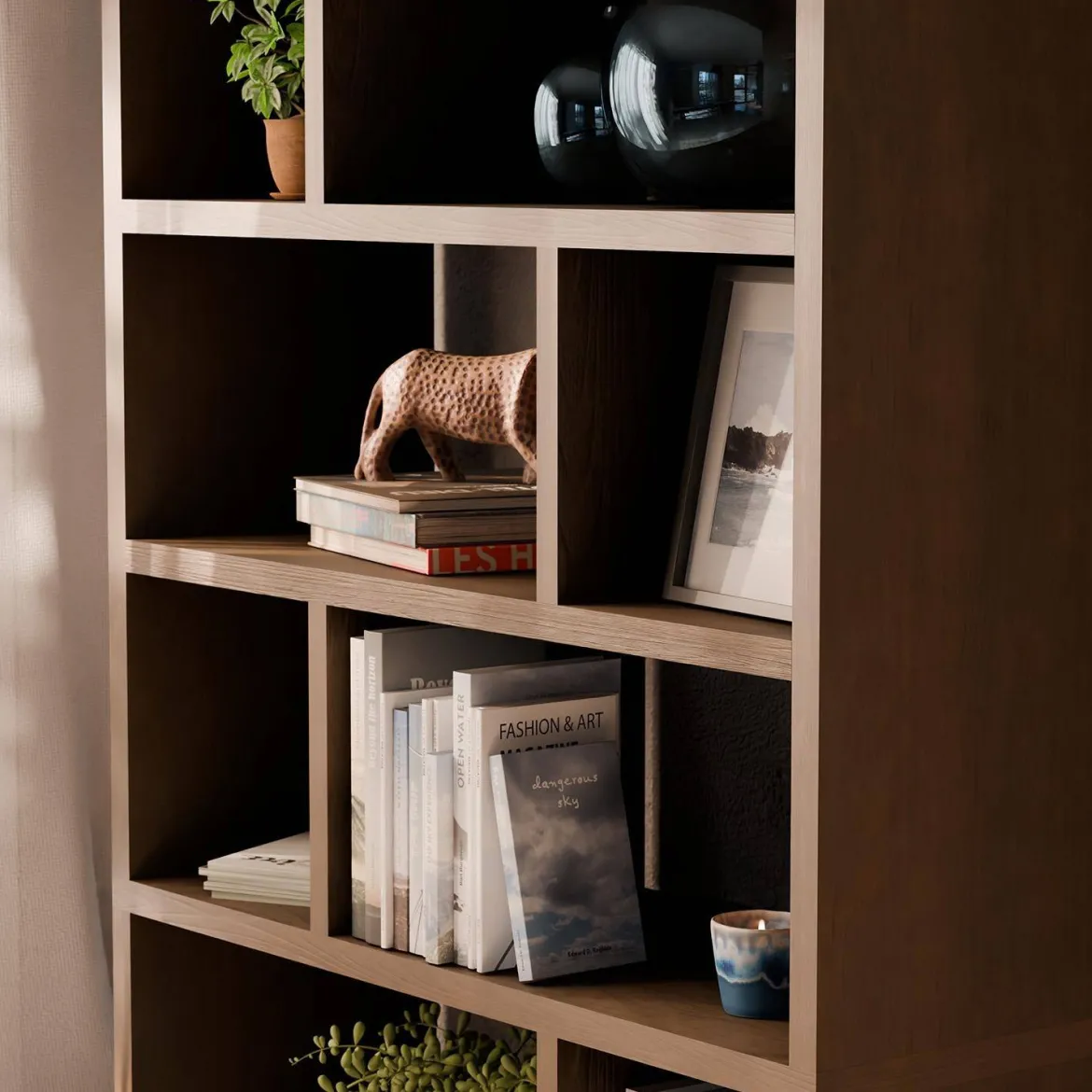 Libreria asimmetrica a 5 livelli con 10 scomparti