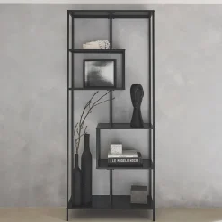 Libreria asimmetrica in metallo nero a 6 livelli