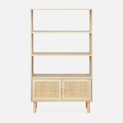 Libreria con canna ed effetto legno, 3 livelli, 2 ante