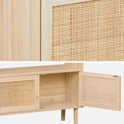 Libreria con canna ed effetto legno, 3 livelli, 2 ante