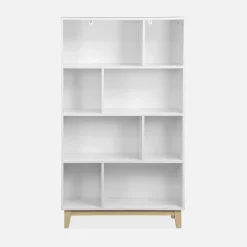 Libreria effetto legno con gambe in legno e 4 ripiani