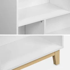 Libreria effetto legno con gambe in legno e 4 ripiani