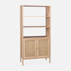 Libreria effetto legno e canna, 4 livelli