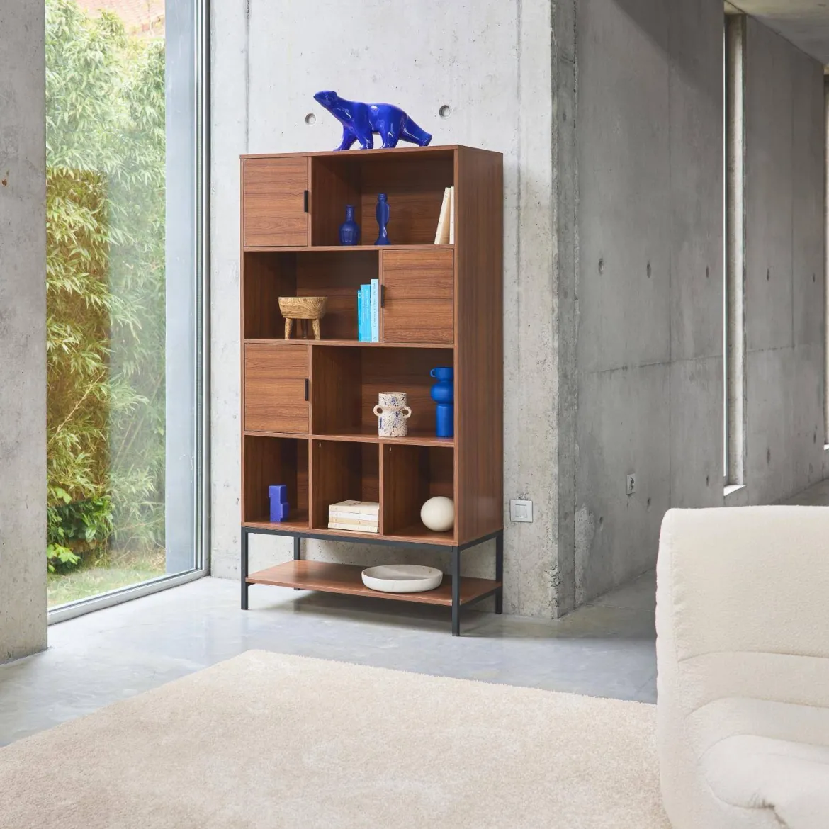 Libreria effetto legno tinto noce, 9 scomparti