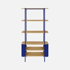 Libreria in metallo curvato e legno a 6 livelli