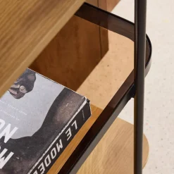 Libreria in vetro, legno e metallo a 5 livelli