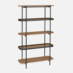 Libreria in vetro, legno e metallo a 5 livelli