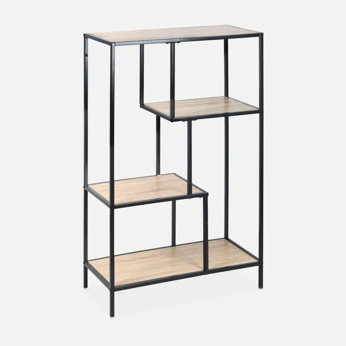 Libreria industriale in metallo ed effetto legno, 4 livelli