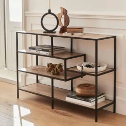 Libreria industriale in metallo ed effetto legno, 5 livelli