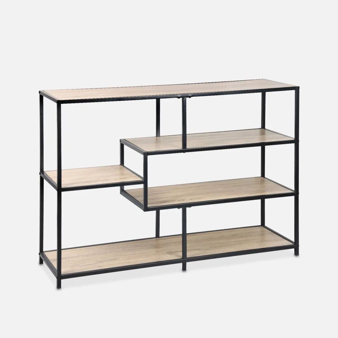 Libreria industriale in metallo ed effetto legno, 5 livelli