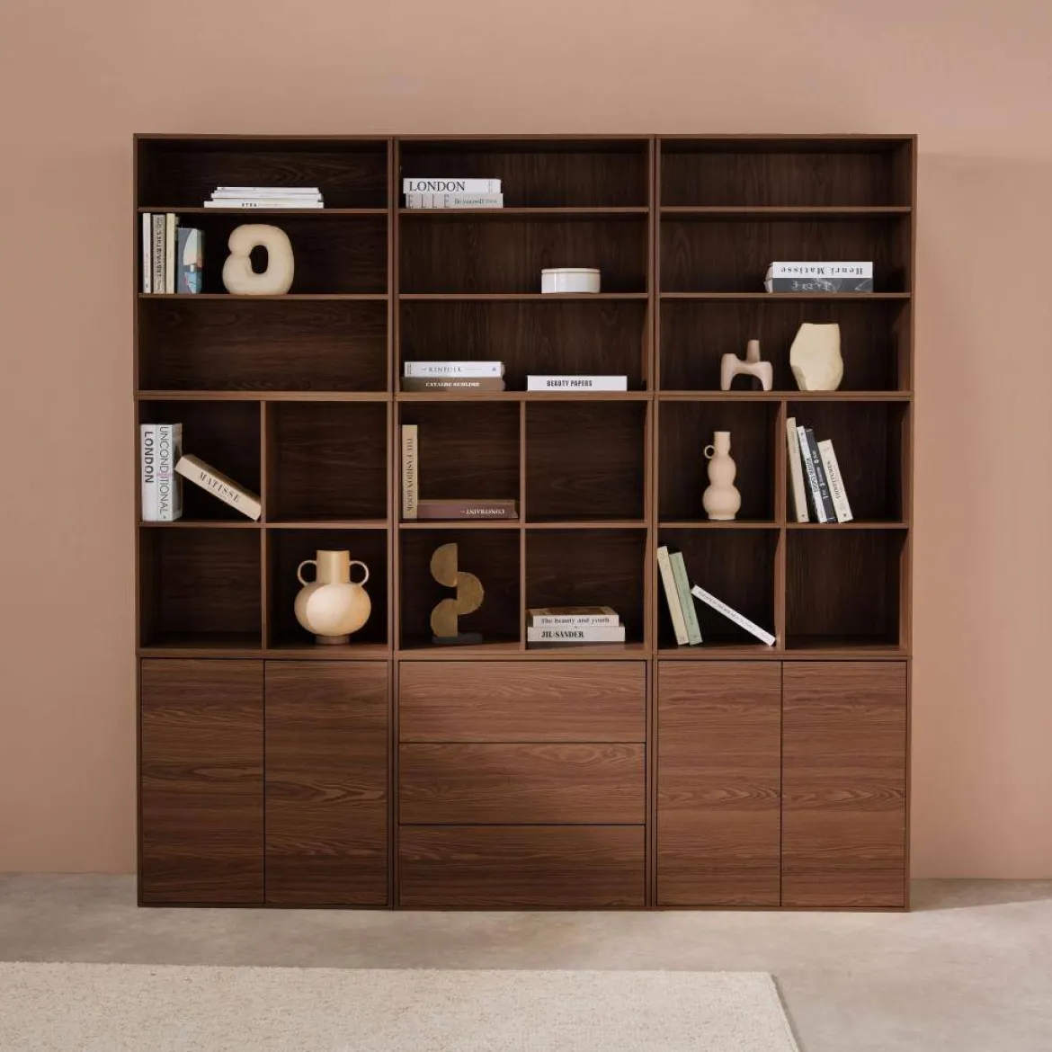Libreria modulabile decorazione legno 9 elementi