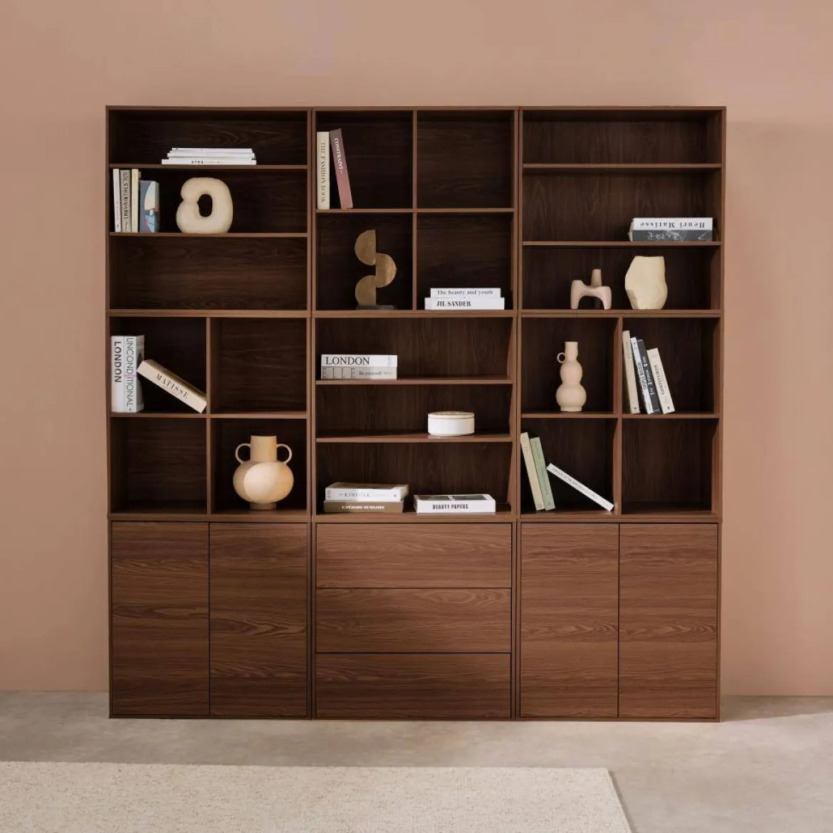 Libreria modulabile decorazione legno 9 elementi
