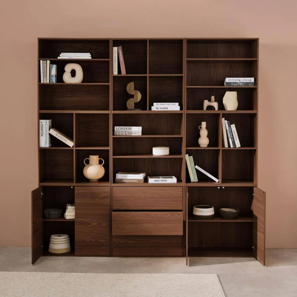 Libreria modulabile decorazione legno 9 elementi