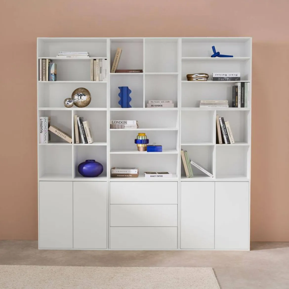 Libreria modulabile decorazione legno 9 elementi