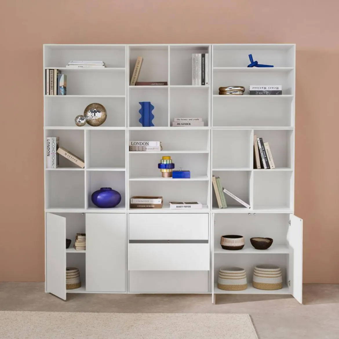Libreria modulabile decorazione legno 9 elementi