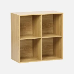 Libreria modulare in legno a 2 ripiani, 4 vani