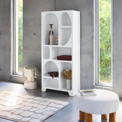 Libreria organica bianca effetto legno con 8 vani