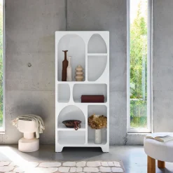 Libreria organica bianca effetto legno con 8 vani